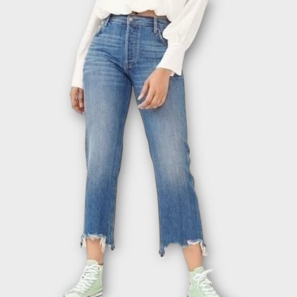 Free People We the Free Maggie Mid Rise Straight Jeans Bondi Blue - Picture 1 of 12